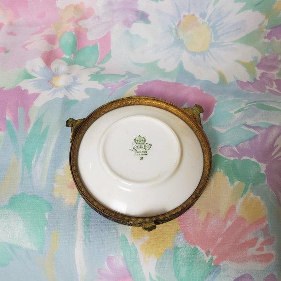 Vintage Pink Floral Catch-All with Metal Base - Picture 2 of 2